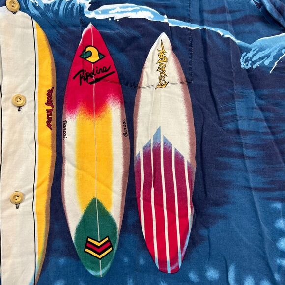 Paradise Found Shirt Mens 2XL XXL Blue Hawaiian Surfboard Surfer Print Button Up - Picture 4 of 14